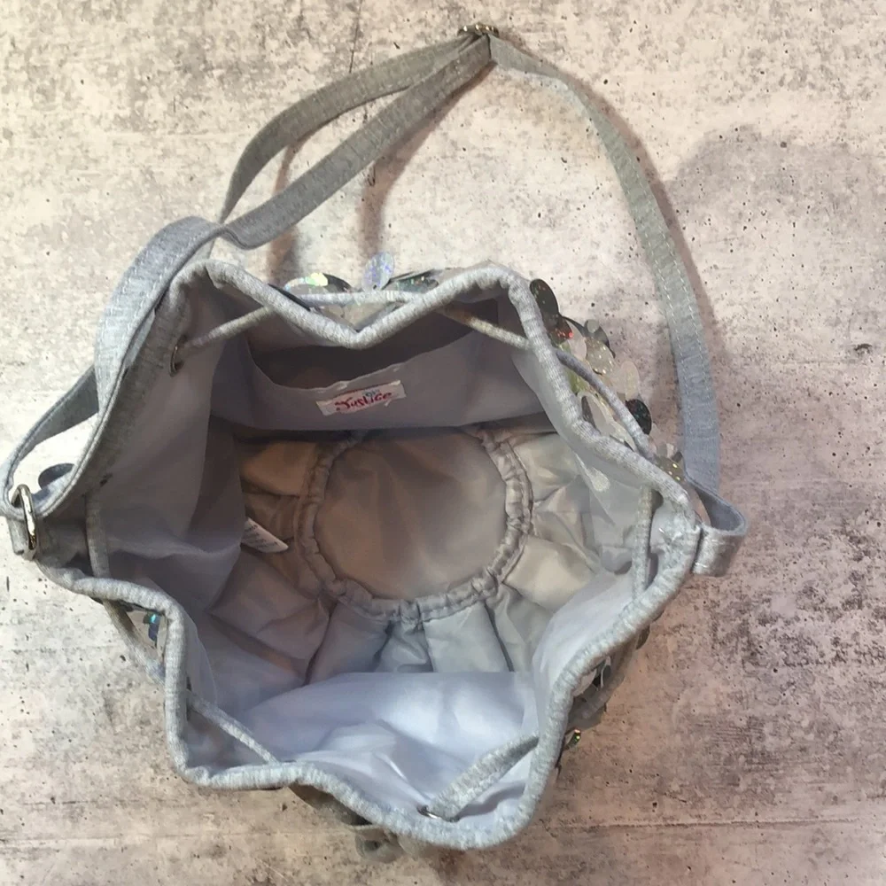 Justice Girls Heather Gray w Silver Sequin Hobo Bag Purse Lined Adjustable Strap